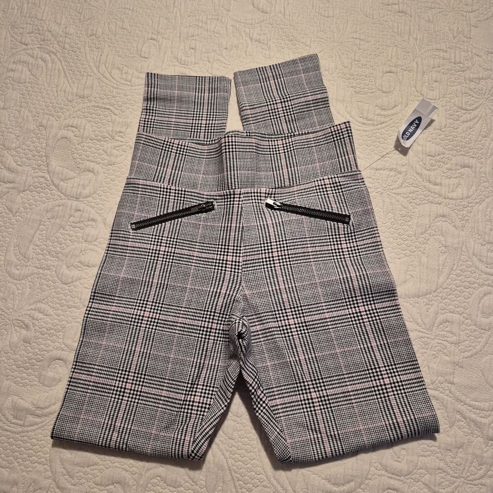 Old Navy girls size 14 plaid ponte pants, black white pink NEW